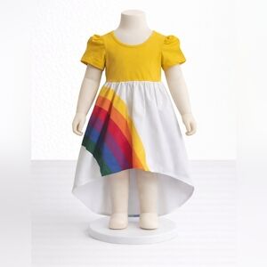 Vibrant Yellow and Rainbow Kids Dress